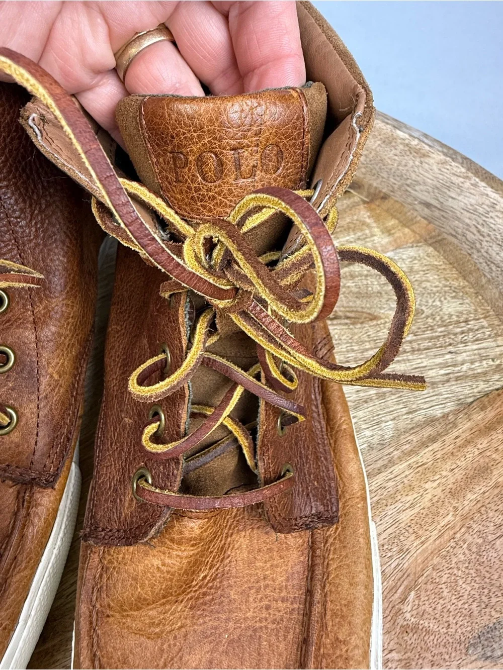 Polo Ralph Lauren Tedd Brown Leather High Top Sneakers Boots Men’s 10D